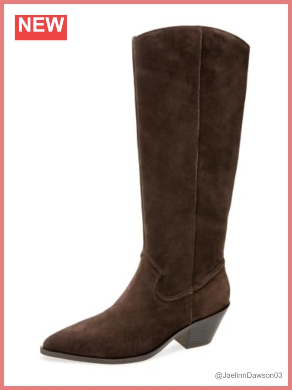 Real Suede Knee-High Western Boots Pointed Toe Block Heel